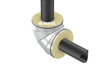 Das Dämmen von Rohrbögen in Heizungs-, Lüftungs- und Klimaanlagen ist mit der vorgefertigten Dämmkomponente PAROC Hvac Bend AluCoat T schnell erledigt.